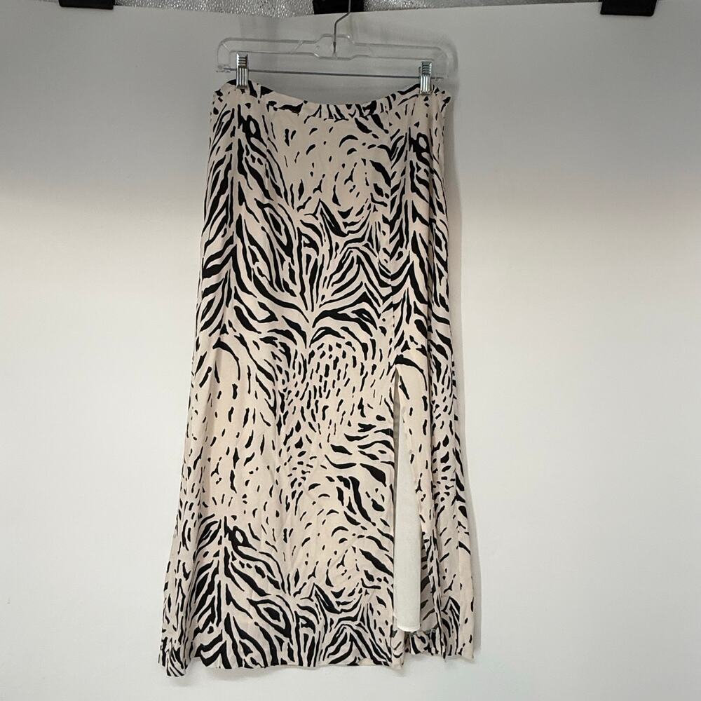 Fifteen Twenty Animal Print Midi Pencil Skirt Womens 10 Cream Black Side Slit